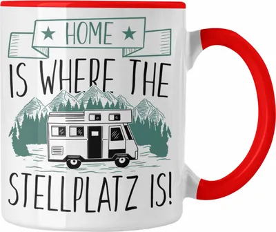 Produktbild von Trendation - Home Is Where The Stellplatz Is Tasse Geschenk Wohnmobil Camper Wohnmobilfahrer Geschenkidee Lustig (Rot)