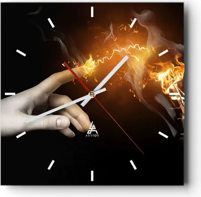 Produktbild von Wanduhr - Quadrat - Glasuhr - Hand Licht Flammen - 40x40cm - Schleichendes Uhrwerk - Lautlos - zum Aufhängen bereit - Dekoration Modern - Wanddekoration aus Glas - C3AC40x40-0193