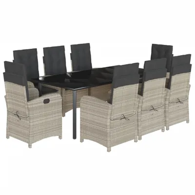 Productafbeelding van vidaXL 9-delige tuinset met kussens, lichtgrijs, polyrotan