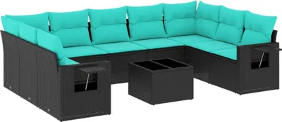 Zdjęcie produktu dla vidaXL 10-częściowa sofa ogrodowa z poduszkami, czarny polirattan
