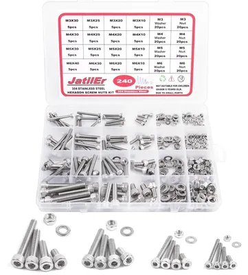 Produktbild von Zylinderschrauben Set M3-M6 Edelstahl 304 mit Muttern und Unterlegscheiben 240tlg.