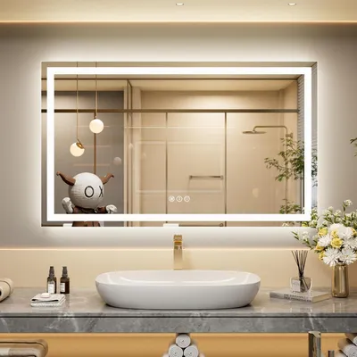 Immagine prodotto di Specchio da bagno a LED, 60x100 cm, con dimmer, 3 tonalità di luce, antiappannamento, controllo touch, grado di protezione IP44