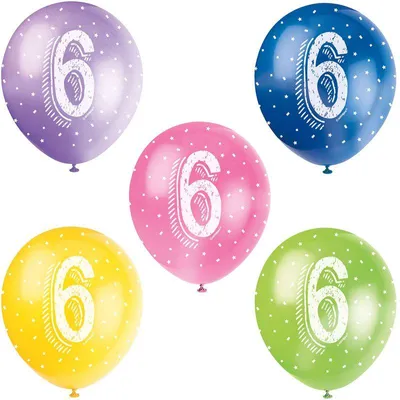 Produktbild von Unique 5 Luftballons zum 6. Geburtstag, 30 cm, für Heliumfüllungen geeignet