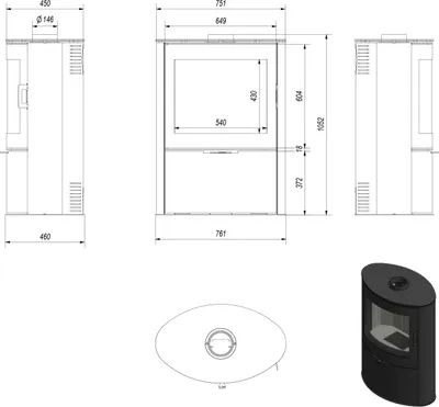 Produktbild von Kaminofen aus Stahl KRATKI AB 2 Ø 150 10 kW