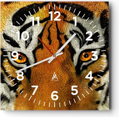 Produktbild von Wanduhr - Quadrat - Glasuhr - Tiger Tiere Natur Safari - 40x40cm - Schleichendes Uhrwerk - Lautlos - zum Aufhängen bereit - Dekoration Modern - Wanddekoration aus Glas - C4AC40x40-1549