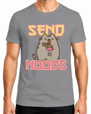 Zdjęcie produktu dla SEND NOODS Cat Noodles Ramen Kawaii Śmieszny prezent Urocza dziewczyna Koszulka męska, szary, M