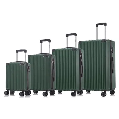 Produktbild von Suitcase Set, Rollkoffer Handgepäck, Kofferset, mit 4 Rollen 360°, Hartschalenreise Zahlenschloss, Weicher Gummigriff (4er Set, S,M,L&XL, Dunkelgrün)