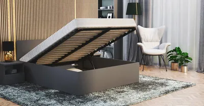 Produktbild von FDM Bett PANAMA 160x200 cm mit Lattenrost aus Metall Bettkasten Stauraumbett grau