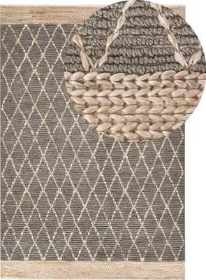 Produktbild von BELIANI Teppich Grau und Beige Jute Rechteckig 200 x 300 cm Geometrisches Muster Handgewebt Boho Kurzhaar für Fußbodenheizung Wohnzimmer Ausstattung