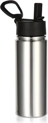 Produktbild von Edelstahl Wasserflasche 530 ml, mit Strohhalm, Doppelwandig, Isoliert, für Kalte Getränke