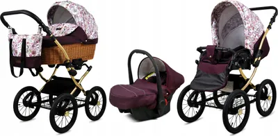 Produktbild von Babylux® Classic Gold | 3in1 Kinderwagen Set | Maroon Flowers | Kombikinderwagen | Kinderwagense