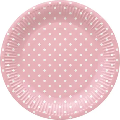 Produktbild von Runde Pappteller „Dots Pink“, Durchmesser 23 cm, 8 Stück.