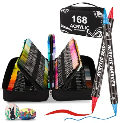 Acrylstifte 168 Farben, Doppelspitze, Pinselspitze, für Kunst & DIY
