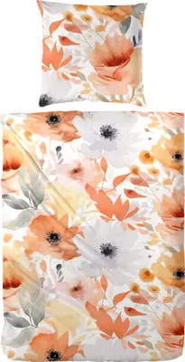 Produktbild von Westminster Feinbiber Bettwäsche 155x220 Blüten weiß orange silber 173093-18