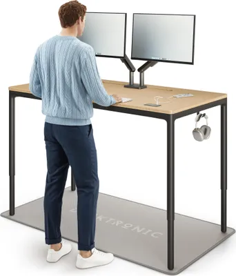 Zdjęcie produktu dla Biurko Desktronic z elektryczną regulacją wysokości HomeMax 160x80cm czarne/bambusowe z funkcją pamięci, technologią antykolizyjną, portami ładowania USB-A i USB-C