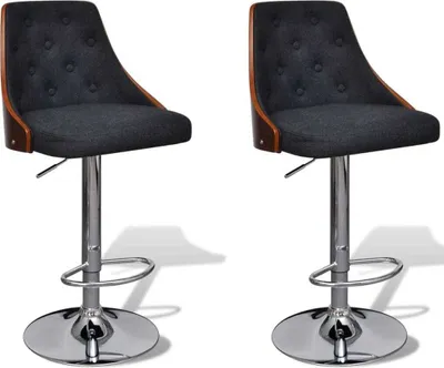 Image de The Living Store Tabouret de bar 2 pcs. Bois courbé et tissu