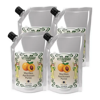 Produktbild von VITAVEGGY Früchte-Püree APRIKOSE MARILLE 4x1kg ohne Aroma- Farb- & Konservierungsmittel von Food-United, Aprikosenpüree geeignet für Obstbrei & Babybrei Marillen-Saft-Smoothie-Sorbet-Müsli-Joghurt-Quark GVO-Frei Glutenfrei & 100% natürlich