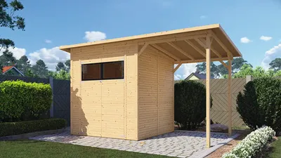 Produktbild von Gartenhaus Bertilo Fineline Rhombusprofil Modern 3 Plus inkl. Schleppdach 418 x 232 cm natur