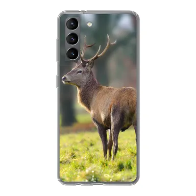 Produktbild von MuchoWow® Handyhülle Schutzhülle Hülle für Samsung Galaxy S21 Rothirsch - Wiese - Grün Silikon Softcase Handy Hülle - Softcase