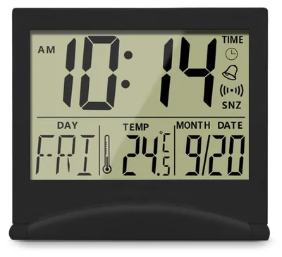 Klappbarer Digitalwecker, LCD, Temperatur, Kalender, Reiseuhr