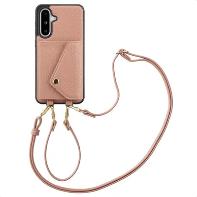 Zdjęcie produktu dla Etui na telefon Selencia Sera ze sznurkiem i kopertą na karty do Samsung Galaxy A36 / A56 - stary różowy