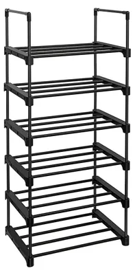 Immagine prodotto di Scaffale per scarpe in metallo con 6 ripiani – 45 x 30 x 106 cm – nero – portata massima 30 kg – da montare