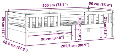 Imagen del producto de Cama de madera maciza sin colchón, color marrón cera, 90x200 cm, madera de pino