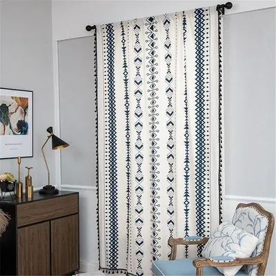 Obrázek produktu pro Záclona Azomor Boho s geometrickým vzorem a střapci do obývacího pokoje nebo ložnice, 150 x 240 cm