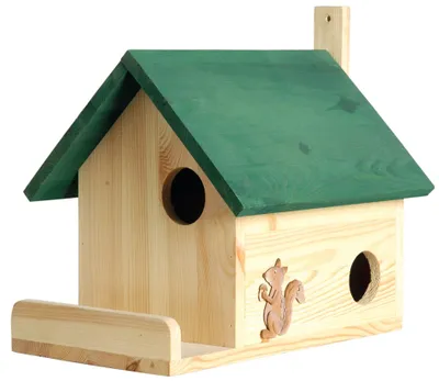 Zdjęcie produktu dla Domek dla wiewiórek z 3 wejściami i tarasem do zawieszenia, 26 x 47,5 x 34,5 cm, sosna, zielony