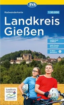 Obrázok produktu pre Mapa cyklotrás BVA okres Giessen 1:50 000, odolná voči roztrhnutiu a poveternostným vplyvom, GPS stopy na stiahnutie, vhodná pre e-biky