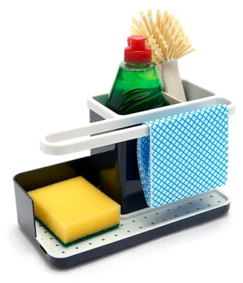 Produktbild von Spülbecken-Caddy – Organizer für das Spülbecken – Abnehmbare Auffangschale – Rutschfest – Dunkelgrau und Weiß