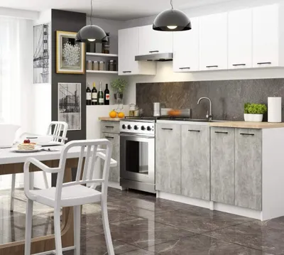 Produktbild von Küchenzeile 240 cm, gerade, VERMINA - weiß/Beton