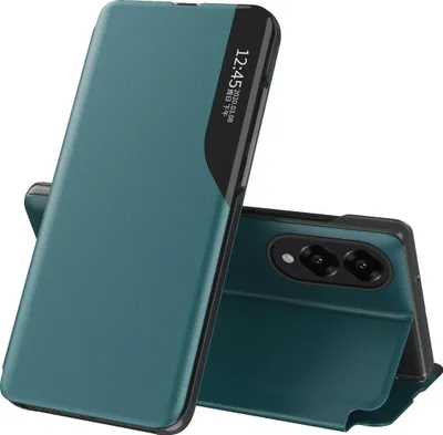 Image de Etui pour Samsung Galaxy S25 Edge, étui en cuirPolyuréthaneavec fenêtre et fonction stand vert