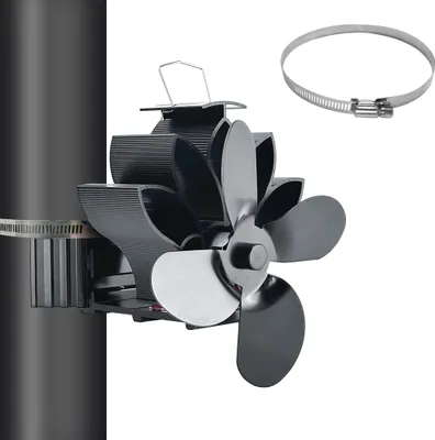 Produktbild von Holzofenventilator, waermebetrieben, nicht elektrisch, Lotusform, Waermeverteilung, 4 Fluegel, geraeuschloses Rauchrohr, haengender Kaminventilator fuer Holzofen/Holzbrenner zu Hause