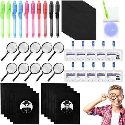 Produktbild von Detektiv-Set für Kinder, 50 Teile – ideales Weihnachtsgeschenk – mit UV-Stift – fördert die Kreativität