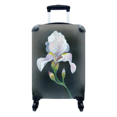 Produktbild von MuchoWow® Koffer Handgepäck Trolley Rollkoffer Kleine Reisekoffer mit 4 Rollen - Iris - Blume - Weiß - Cabin Size < 55x40x23 cm & 55x40x20 cm - Fotokoffer - Kabinenkoffer - Boardgepäck - Reise-Box - Reisekoffer - Reisegepäck - Koffer mit Bild - Trolley für Kinder