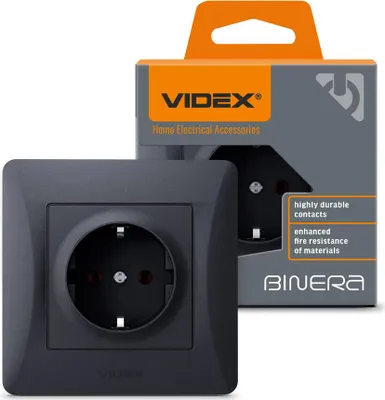 Produktbild von Videx Binera Einzelsteckdose 16A schwarz-graphit für die Unterputzmontage von Schuko-Steckdosen