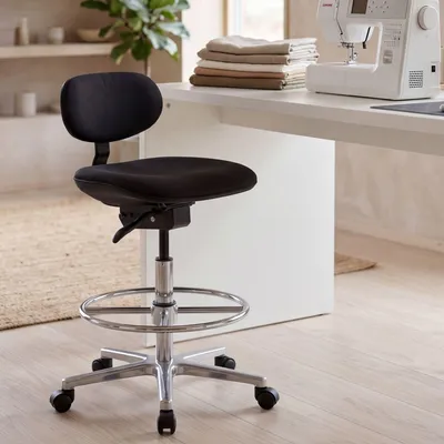 Image de FineBuy tabouret de travail LOUISIANA tissu noir tabouret pivotant dossier réglable en hauteur