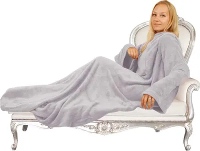 Produktbild von Bestlivings Plyšová deka s rukávmi 130 x 180 cm a dĺžkou rukávov 68 cm v sivej farbe pre deti a dospelých, TV deka