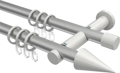 Produktbild von Interdeco Gardinenstange / Vorhangstange Silbergrau / Weiß, Typ Platon Savio (Kegel), 20 mm Ø 2-läufig, 240 cm