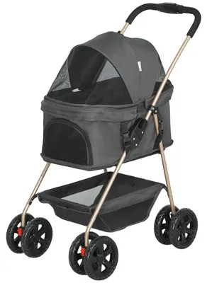 Image de Chariot 3-en-1 pour animaux - Chariot pour animaux de compagnie - Buggy pour chiens - Chariot pour chats - Chariot pour animaux portable - Gris