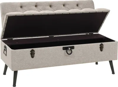 Image de vidaXL Banc avec espace de rangement et dossier 110cm Crème Tissu