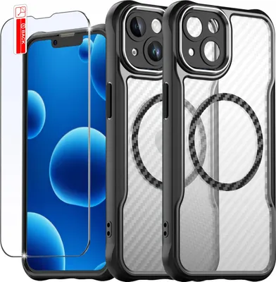 Obrázok produktu pre Puzdro pre iPhone 14 |Kompatibilné s MagSafe, čierne, matné, odolné, zosilnené| + sklo