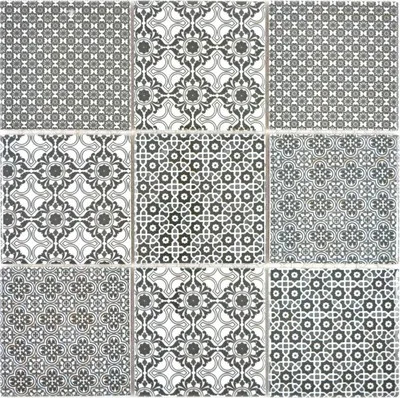 Produktbild von Patchwork Fliese Ornament Nachbildung Vintage Keramik Mosaik schwarz anthrazit weiss  Mosaikfliese Wand Fliesenspiegel MOS22B-0303