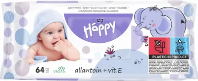 A package of baby wipes featuring a baby and an elephant illustration.