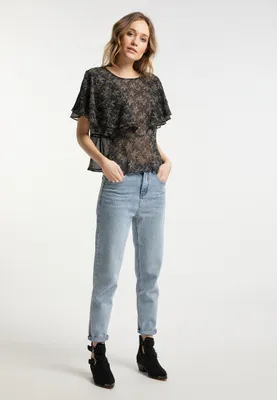 Image de Chemisier pour femme SAPORTA - noir avec motifs floraux, taille M