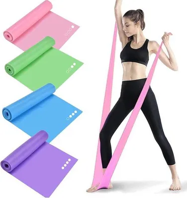 Image de Lot de 4 bandes d'entraînement pour le yoga et le Pilates - 2 m de long avec 3 niveaux de résistance différents - Musculation - pour hommes et femmes.