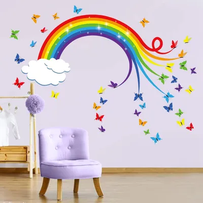 Produktbild von Regenbogen Wandtattoo Wolken Bunte Schmetterlinge Wanddekoration Baby Kinderzimmer - Schlafzimmer Dekoration Kinder