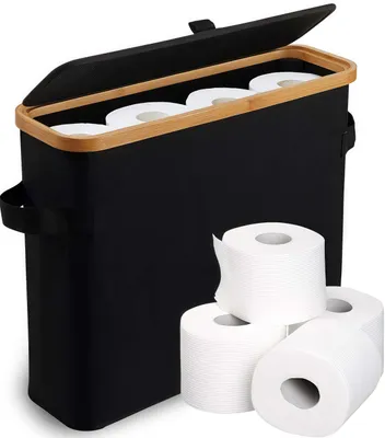 Produktbild von Toilettenpapier Aufbewahrung, Toilettenpapier Aufbewahrung Korb mit Deckel, 12 Rollen, Schwarz