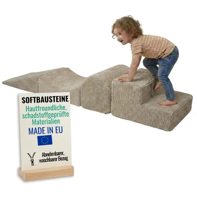 Produktbild von Pillows24 – Schaumstoff Bausteine Kinder aus Cord | 4-teiliges Softbausteine Set zum Spielen & Klettern Baby | für Motorik & Bewegung